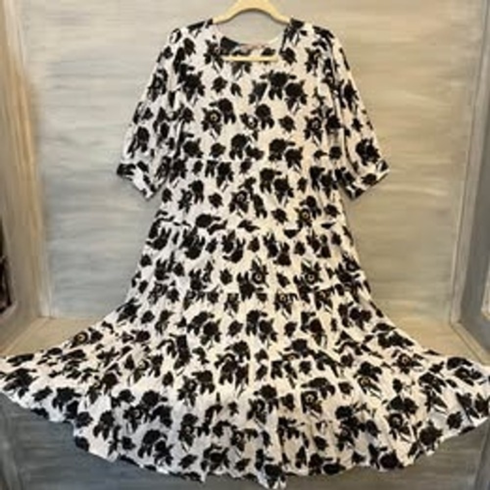 Dress Addict 100% Cotton Floral Print Vneck Tiered Ruffle Midi Dress Size XS GC